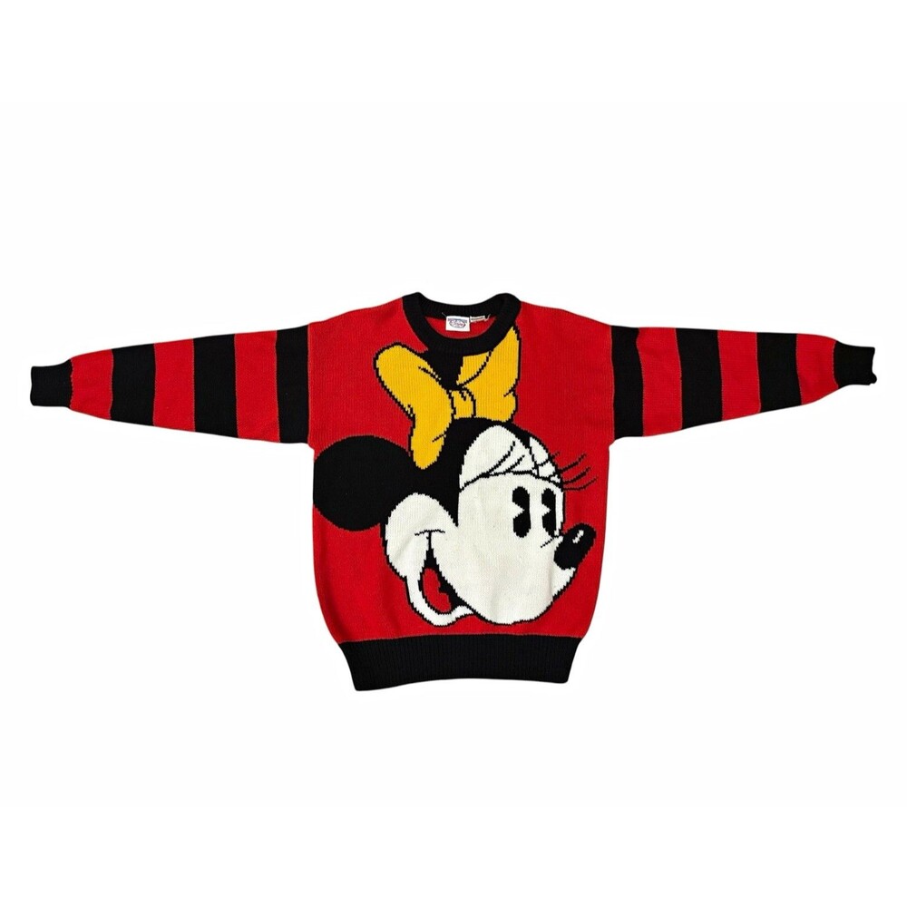 VTG The Disney Store Minnie Mouse striped knit crewneck pullover sweater 90s